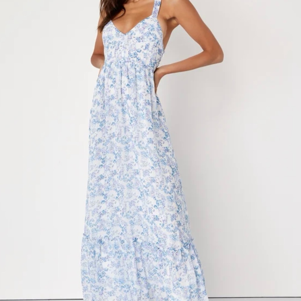 My Love Story White Floral Print Tie-Back Maxi Dress